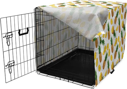 Lunarable Pineapple Dog Crate Cover, Sliced in Half Ananas Exotic Fruit Rhythmic Retro Look Print, Easy to Use Pet Kennel Cover for Medium Large Dogs, 36 Inch, Mustard Fern Green