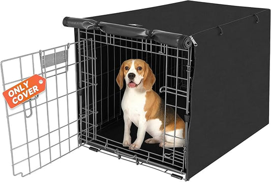 X-ZONE PET Double Door Dog Crate Cover - Polyester Pet Kennel Cover (Fits 24 30 36 42 48 inches Wire Crate) (36 Inch, Black)