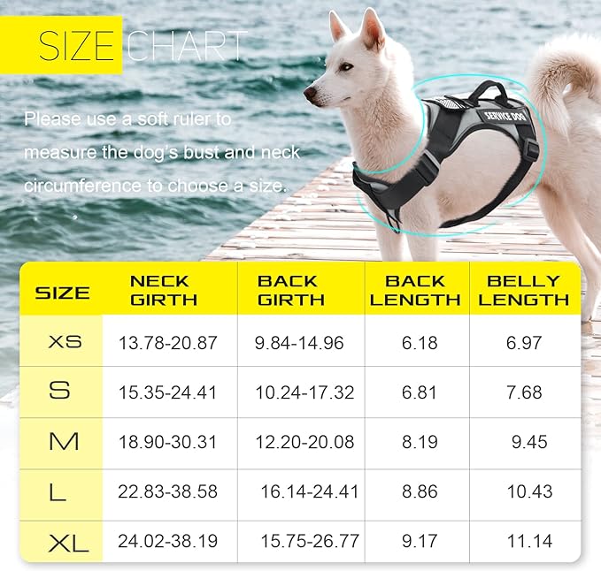 Demigreat Service Dog Harness, Reflective Dog Vest Harness with 5 PCS Patches, Adjustable Soft Oxford Pet Harness, Inner Layer Mesh, Easy to Control for Dogs