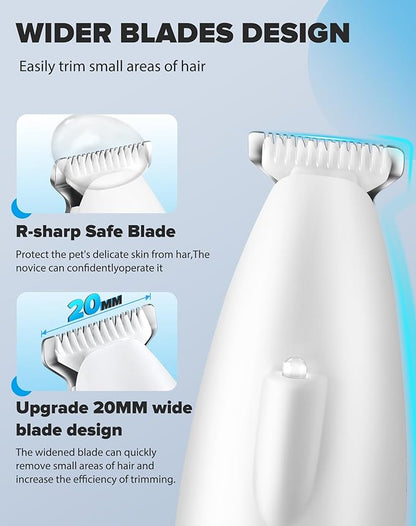 Paw Trimmer, 2 Speed Low Noise Dog Clippers for Grooming, Cordless Rechargeable Dog Hair Trimmer with LED Light, Widen Blade Cat Pet Hair Shaver for Paws, Eyes, Ears, Face, Rump (White)