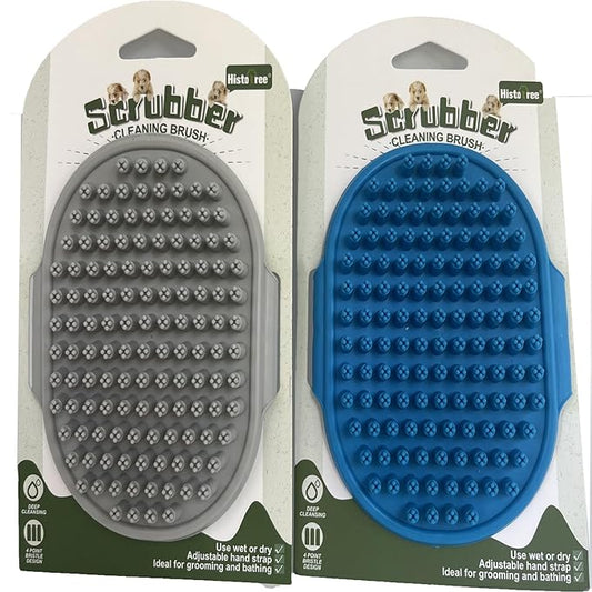 Pet Grooming Brush Set, 2 PCS, Rubber Massage Comb with Adjustable Handle for Dogs and Cats (Blue+Gray)