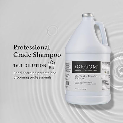 iGroom Charcoal Keratin Dog Shampoo, Luxury Pet Beauty Care, Protect Coat and Skin, Detoxifies with Charcoal, Made in USA, 16 oz