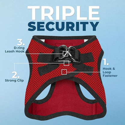 Voyager Step-in Air Dog Harness - All Weather Mesh, Reflective, No Pull Harness for Small, Medium Dogs, Cats - Secure with Hook & Loop Fastener, Buckle, Double D-Rings - Red/Black Trim, M