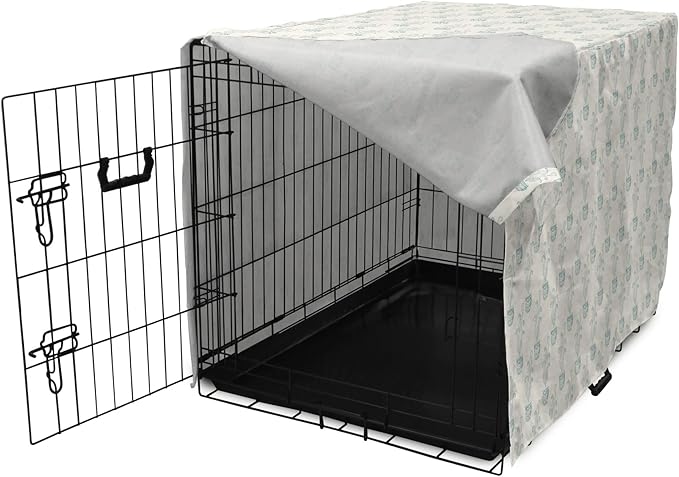 Lunarable Drinks Dog Crate Cover, Soft Pattern of Hand Drawn Hot Tea Cups Sketched Beverages Design, Easy to Use Pet Kennel Cover for Cats & Medium Dogs, 30 Inch, Eggshell and Pale Teal