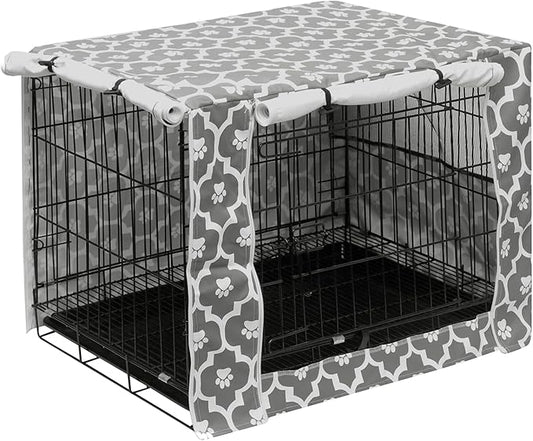Dog Crate Cover Kennel Dogs Covers fits Small Medium Large crates cage Heavy Nylon Waterproof soundproof Indoor Outdoor - Cover only - Gray paw - 24 inch