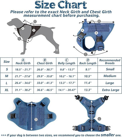rabbitgoo Tactical Dog Harness Vest Medium with Handle, Military Dog Harness Working Dog Vest with MOLLE & Loop Panels, No-Pull Adjustable Training Vest, Blue, M