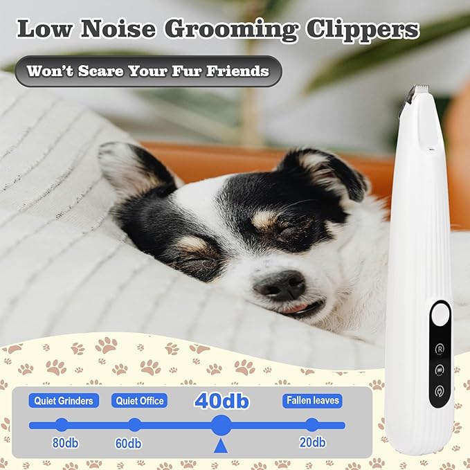 SZMDLX Rechargeable Dog Paw Trimmer & Cat Grooming Kit - Low Noise Pet Hair Clipper with LED Light, 9mm Blade for Gentle Trimming, Paw Fur Shaver for Pets