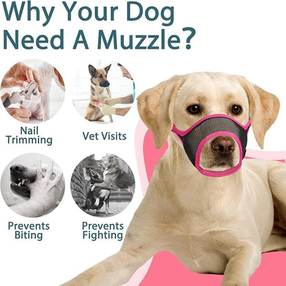 LUCKYPAW Dog Muzzle, Mesh Dog Muzzle for Large Medium Small Dogs, Soft Muzzles for Biting Chewing Fierce Barking, Breathable Muzzle with Adjustable Strap for Training (Hot Pink, L(Snout:9.75"-11"))