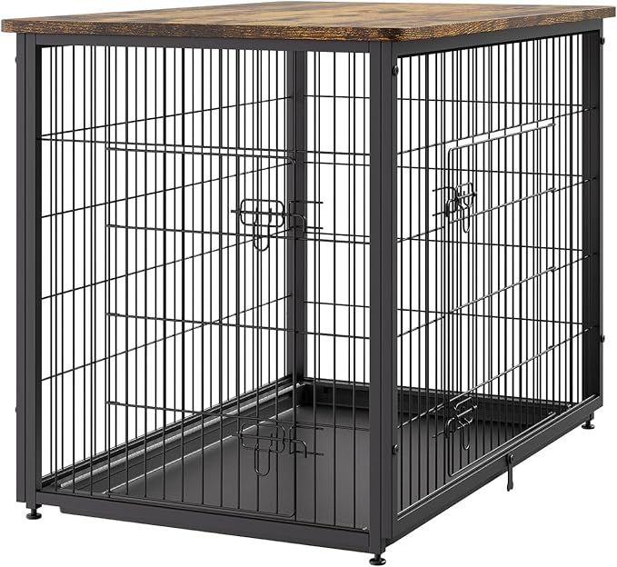 VEVOR 44in Dog Furniture Kennel - Decorative Wooden Dog Crate with Removable Tray, Double Doors, End Table for Small to Large Dogs