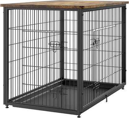 VEVOR 44in Dog Furniture Kennel - Decorative Wooden Dog Crate with Removable Tray, Double Doors, End Table for Small to Large Dogs