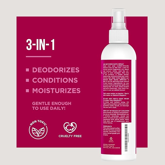 Natural Rapport Dog Cologne Spray Cranberry & Vanilla Scent - The Only Between Bath Spray Dogs Need - Convenient, Dog Deodorant Spray and Pet Urine Odor Eliminator Perfume (8 fl oz.)