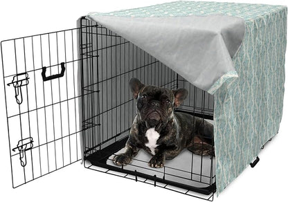 Lunarable Damask Blue Dog Crate Cover, Vintage Antique Pattern with Classic Victorian Motif, Easy to Use Pet Kennel Cover for Cats & Medium Dogs, 24 Inch, Eggshell Pale Cadet Blue