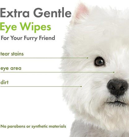 Petkin Plant-Based Eyewipes, 80 Wipes - Biobased & Sustainable Pet Eye Wipes for Dogs & Cats - Cleans Eye Area, Dirt & Tear Stains - Consciously Cleans & Conditions - Easy to Use - Unscented
