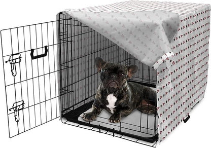 Lunarable Football Dog Crate Cover, Sportss Pennants Balls with Retro Burst Effect Graphic Game, Easy to Use Pet Kennel Cover for Cats & Medium Dogs, 24 Inch, Maroon Black White