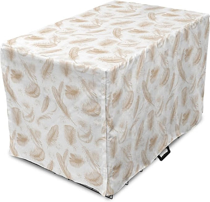 Lunarable Cream Dog Crate Cover, Fluffy Soft Flying Bird Feathers Hand Drawn Style Tender Nature Plumage Pattern, Easy to Use Pet Kennel Cover for Small Dogs Puppies Kittens, 18 Inch, Pale Tan White