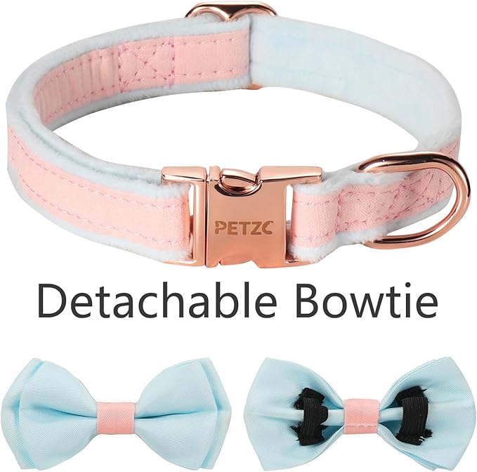 Dog Collar,Metal Buckle Pet Collar Suede Dog Collar Soft&Comfy Adjustable Pet Gift Collars with Bow for Small Medium Large Dogs (Medium, Pink&Blue)