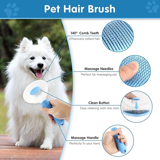 Dog Brush Dog Grooming Kit 6PCS Dog Brush for Shedding-Dog Brushes for Grooming, Dematting Comb for Dogs, Cat & Dog Nail Clipper with Nail File, Flea Comb, Dog Bath Brush-Blue