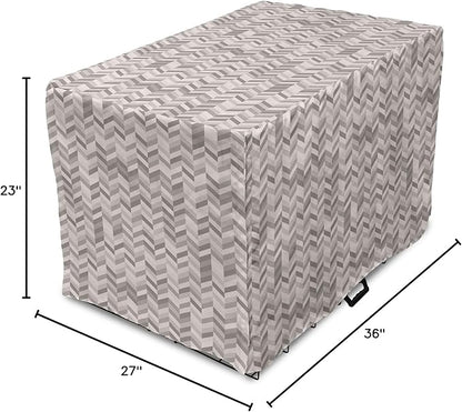 Lunarable Chevron Dog Crate Cover, Monochrome Stripes 3 Dimensional Pattern Geometric Chevron Design Abstract, Easy to Use Pet Kennel Cover for Medium Large Dogs, 36 Inch, Taupe and Grey