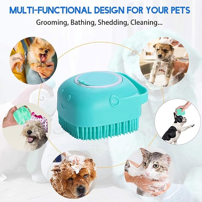 Pet Bath Brush Scrubber,Silicone Bath Brush Filling Liquid,Pet Massage Brush Bath Shampoo Brush,Hair Fur Grooming Cleaning For Short Long Haired Dogs And Cats (Yellow)