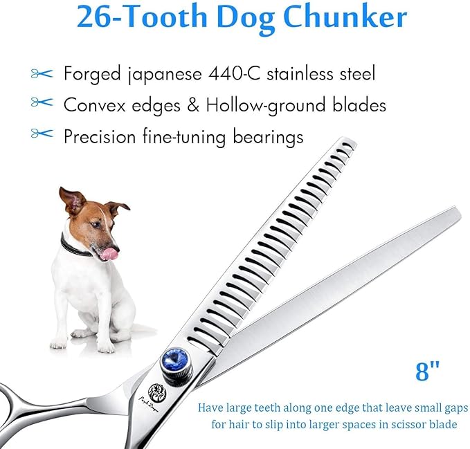 8.0 inch Professional Pet Grooming Scissors - Dog Chunker Shears - Adult Animal Thinning Hair Shears for Pet Groomer or Family DIY (Silver)