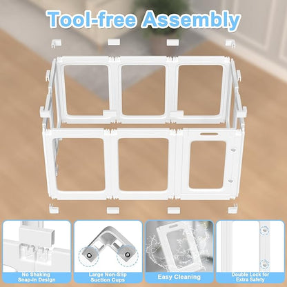 Clear Acrylic Dog Playpen Transparent Pet Playpen Indoor-Easy Assemble and Disassemble Dog Fence-Clear Pet Pen Dog Playpen for Puppy Bunny Cat Pig(23.6" H, 9 Panels+1 Door) White