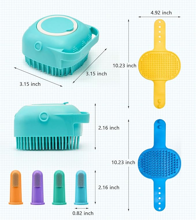 Dog Massage & Bath Brush 4PCS – Soft Silicone Shampoo Scrubber for Dogs and Cats, Perfect for Grooming and Deshedding (Blue)