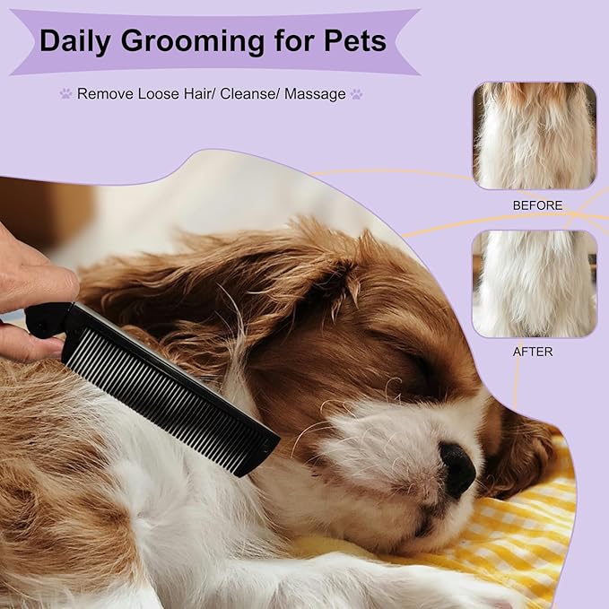 Foldable Dual-Head Puppy Brush Small Dogs Interchangeable Combs Soft Bristles Portable Grooming Tool Yorkie Shih Tzu Maltipoo (Black)