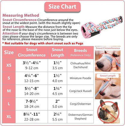 LUCKYPAW Dog Muzzle, Soft Dog Muzzles for Small Medium Large Dogs, Breathable Muzzles to Stop Biting and Chewing with Pattern, Allows Panting and Drinking (XL-(Snout 8¾"-11"), Pink Cake)