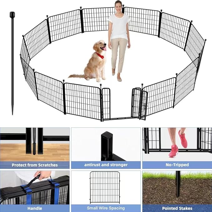ADAVIN Metal Garden Fence with Gate, 36 in(H) 10 Panels Heavy Duty Iron Animal Barrier Fence, Indoor or Outdoor Dog Playpen, Portable Fencing, No Dig Garden Border Fencing for Yard. Total 22.1 FT(L)