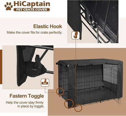 HiCaptain Heavy-Duty Polyester Indoor Kennel Cover for 48 Inch Wire Crates, Universal Fit for 1-2 Door Standard Metal Dog Cage (Black)