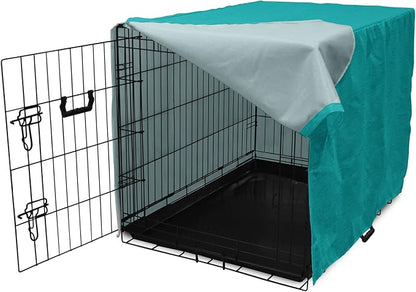 Lunarable Abstract Dog Crate Cover, Classic Monochrome Design Meander Greek Motif Repetition Illustration, Easy to Use Pet Kennel Cover for Cats & Medium Dogs, 24 Inch, Teal and Dark Turquoise