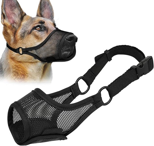 LUCKYPAW Dog Muzzle, Mesh Dog Muzzle for Large Medium Small Dogs, Soft Muzzles for Biting Chewing Fierce Barking, Breathable Muzzle with Adjustable Strap for Training (Black, XL(Snout:11"-12.25"))