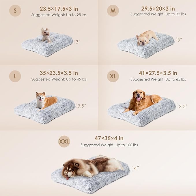 EHEYCIGA Fluffy XXL Dog Crate Pad, Plush Faux Fur Dog Bed for Extra Large Dogs, Calming Anti Anxiety XXL Dog Bed for Crate, Washable Soft Warm Dog Crate Mat with Non-Slip Bottom