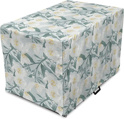 Lunarable Jasmine Dog Crate Cover, Delicate Pointy Petals Flower in Muted Tones, Easy to Use Pet Kennel Cover for Medium Large Dogs, 42 Inch, Pale Teal Pale Blue