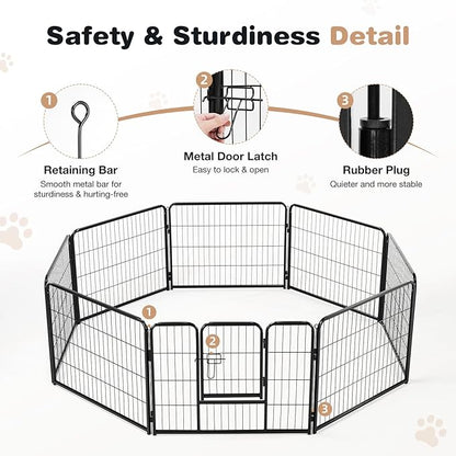 Heavy-Duty Iron Dog Playpen –8 Panel 24” Durable, Rust-Resistant Pet Fence for Indoor & Outdoor Use, Secure & Spacious Pet Play Area for Dogs, Puppies & Small Animals