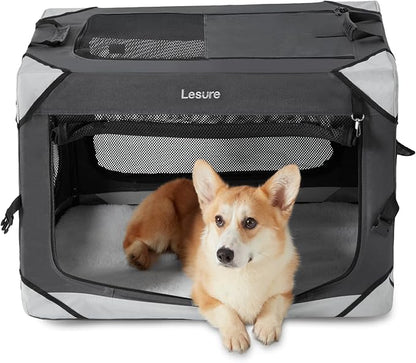 Lesure Collapsible Dog Crate - Portable Travel Kennel for Medium Dog, 4-Door Pet Crate with Durable Mesh Windows, Indoor & Outdoor, Charcoal Gray