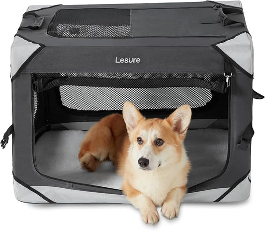 Lesure Collapsible Dog Crate - Portable Travel Kennel for Medium Dog, 4-Door Pet Crate with Durable Mesh Windows, Indoor & Outdoor, Charcoal Gray