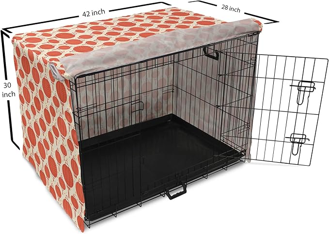 Lunarable Oriental Dog Crate Cover, Folk Lamps Cartoon Style Cheerful Pattern with Chinese Ethnicity, Easy to Use Pet Kennel Cover for Medium Large Dogs, 42 Inch, Pale Yellow and Vermilion