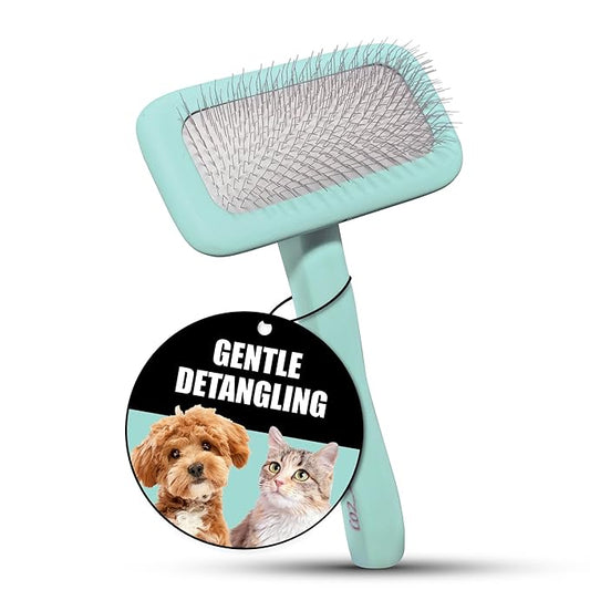 TAURO PRO LINE - Slicker Brush Rectangular M | Premium brush for dogs & cats with soft, flexible cushion ergonomic design. | Included: 1x grooming brush in Mint, Dimensions: Rectangular, 3,5 x 7,4 in