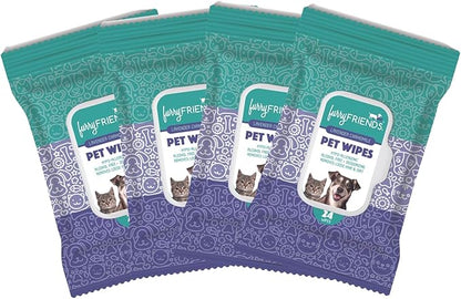 FurryFriends Pet Wipes | Lavender Chamomile Scented | Hypo-allergenic | Alcohol Free| Deodorizing | Removes Loose Hair & Dirt | Incredibly Clean | 4 Pack