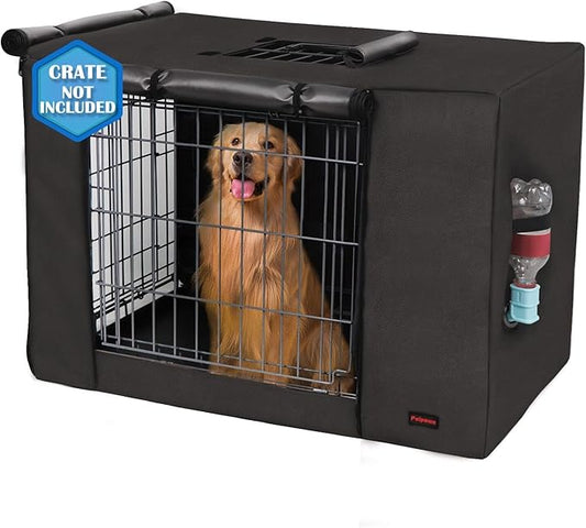 Dog Crate Cover 42 Inch - Waterproof Kennel Cover with Top Window, 600D Oxford Fabric Dog Cage Cover Fit for Most Double Door Wire Crate, Unique Drinking Hole Design, Black (Cover Only)