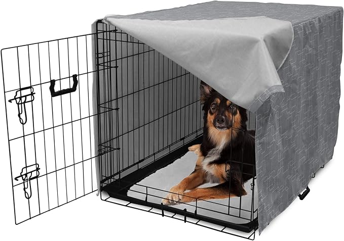Ambesonne Geometric Dog Crate Cover, Interlinking Round Edged Squares Forming Tileable Pattern, Easy to Use Pet Kennel Cover for Medium Large Dogs, 36 Inch, Pearl Grey