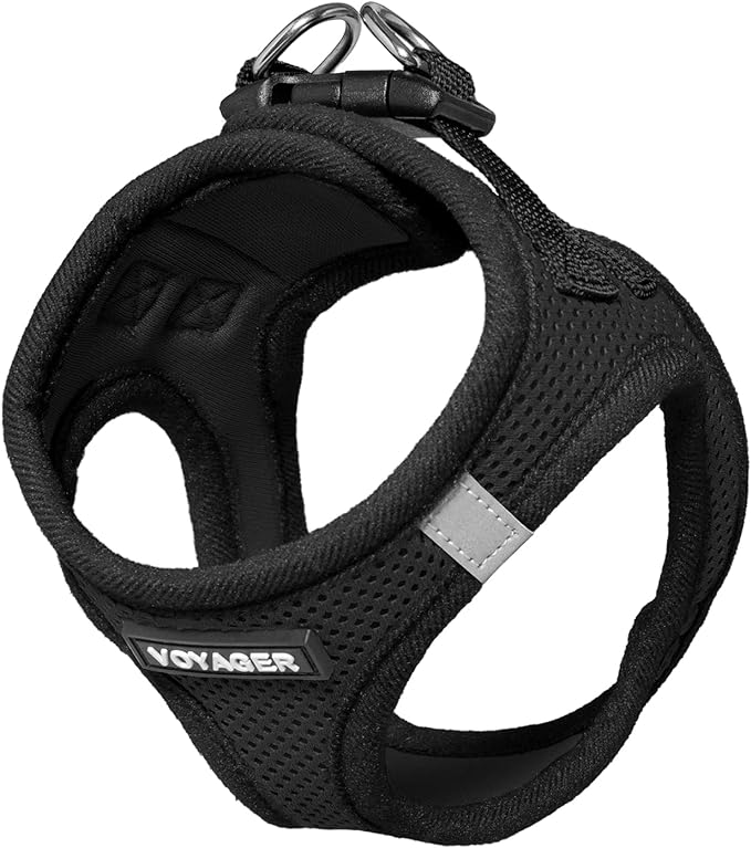 Voyager Step-in Air Dog Harness - All Weather Mesh, Reflective, No Pull Harness for Small, Medium Dogs, Cats - Secure with Hook & Loop Fastener, Buckle, Double D-Rings - Black, S