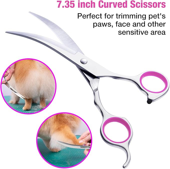 Pink Dog Grooming Scissors with Safety Tip, 3 in 1 Dog Grooming Scissors Kit, Professional Stainless Steel Pet Grooming Shears for Dog, Cat