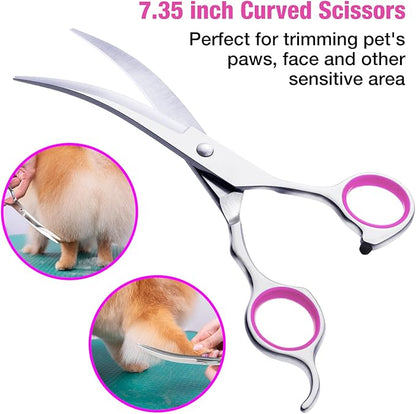 Pink Dog Grooming Scissors, Dog Grooming Scissors Kit, Professional Stainless Steel Pet Grooming Shears for Dog, Cat, 5 in 1
