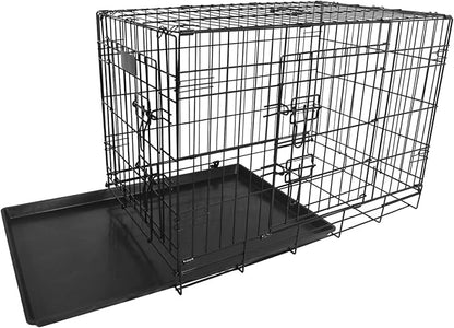 Foldable Double Door Dog Crate with Leak-Proof Tray, 30-Inch