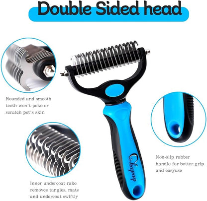 Pet Grooming Brush and Metal Comb Double Sided Long Hair Pet Undercoat Cleaner Knotting Comb for Cats and Dogs Removes Mats and Lint Effectively Removes Shedding or Flyaway Hair (Blue)