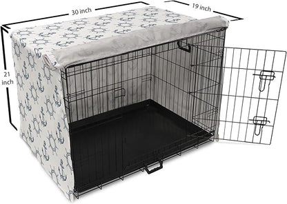 Lunarable Nautical Dog Crate Cover, Marine Elements Anchor Ship Wheel Wind Rose Sailing into The Ocean Theme, Easy to Use Pet Kennel Cover for Cats & Medium Dogs, 30 Inch, Night Blue White