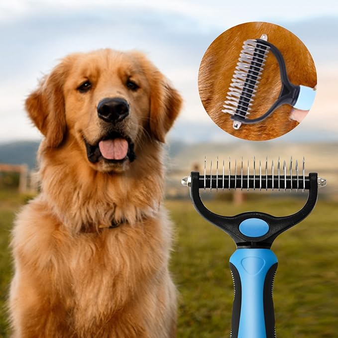 TAN.G Pet Deshedding Brush，2 Sided Undercoat Rake for Dogs & Cats，Dog Grooming Rakes Tools for Mats & Tangles Removing，Effectively Reduces Shedding by up to 95% for Short Medium and Long Pet Hair