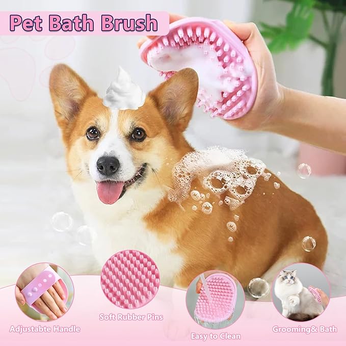Dog Brush Dog Grooming Kit 7PCS Dog Brush for Shedding-Dog Brushes for Grooming, Dematting Comb for Dogs, Cat & Dog Nail Clipper with Nail File, Flea Comb, Pet Comb, Dog Bath Brush-Pink